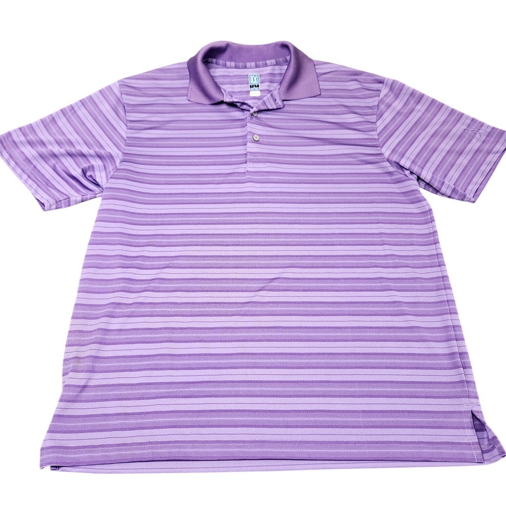 PGA Tour Airflux Polo Shirt Mens L Purple Striped Active Golf Performance Casual